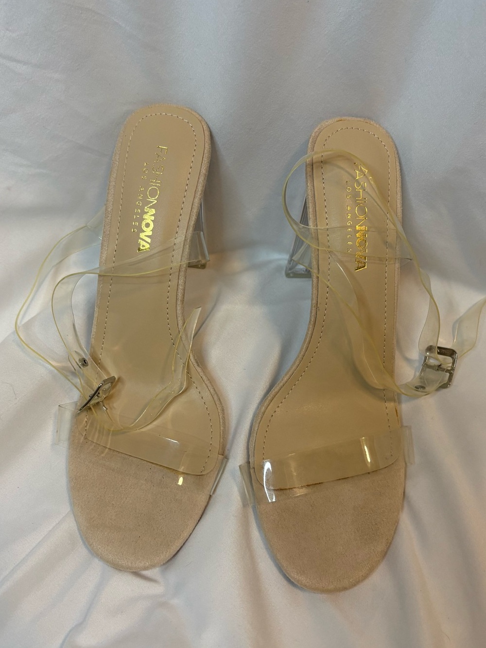 Fashion Nova Nude Clear-Strap Heeled Sandals
